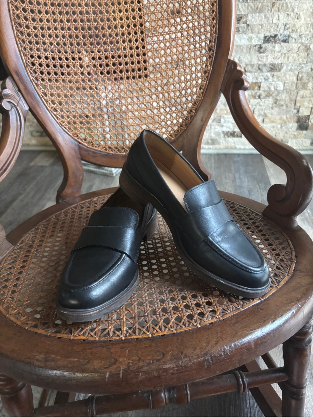 Crown Vintage Black Leather Women's Penny Loafers